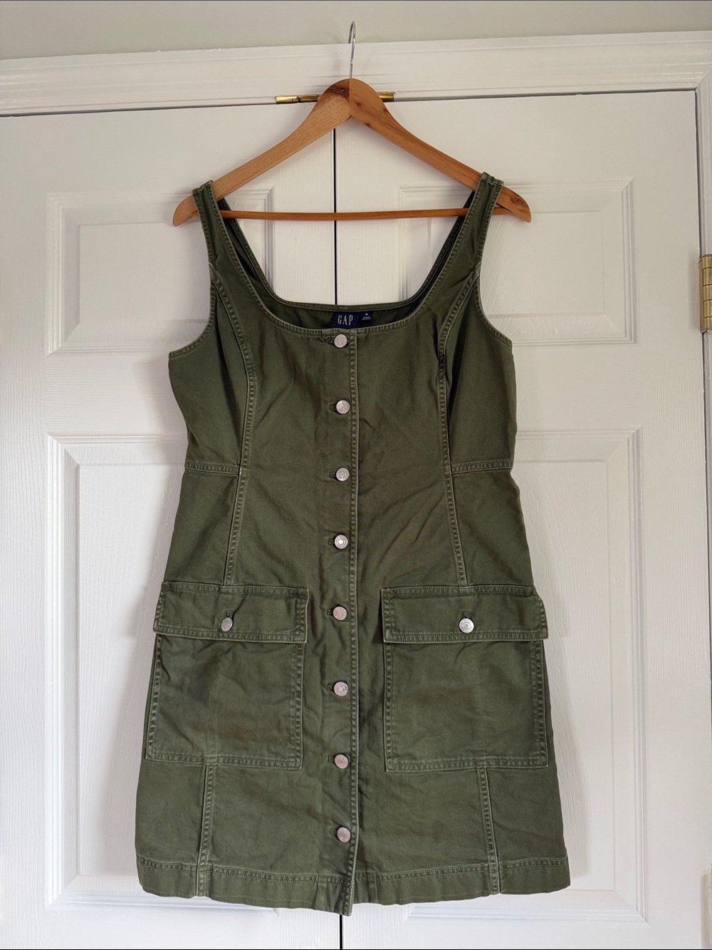 GAP Army Green Button-Front Mini Dress